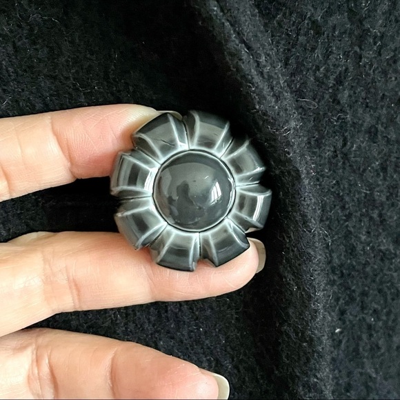 Vintage 60s Style Black Wool Cocoon Midi Big Collar Mid Length Car Coat - XS/S - Picture 5 of 10